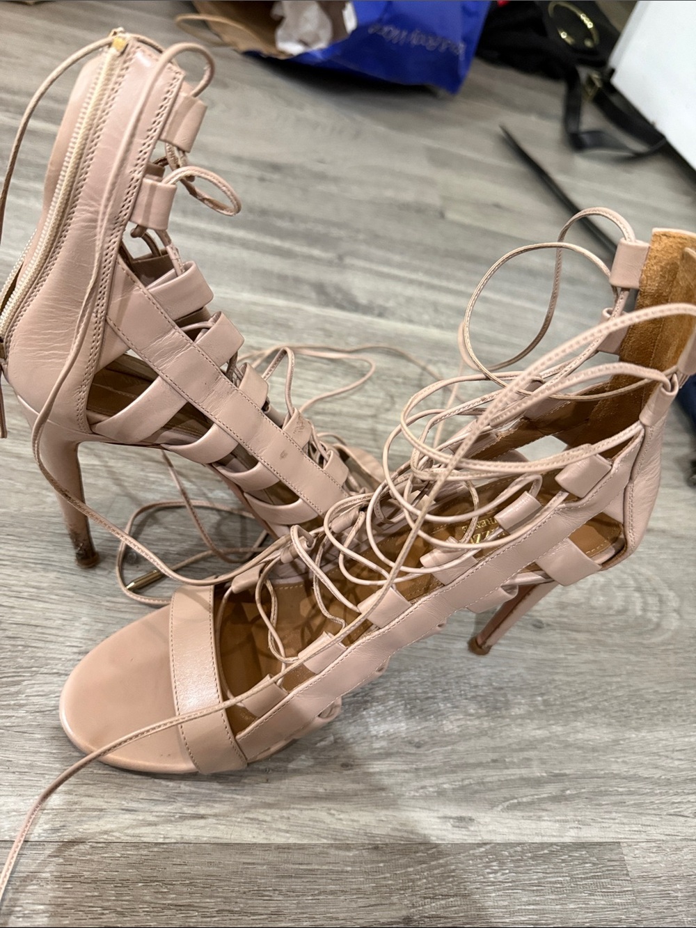 Aquazzura Blush Pink Lace-Up Strappy Stiletto Sandals